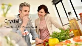  Presentation with aged - Amazing slides having middle-aged couple having fun cooking together backdrop and a coral colored foreground