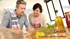  Presentation with cooking - Beautiful PPT theme featuring middle-aged couple having fun backdrop and a yellow colored foreground
