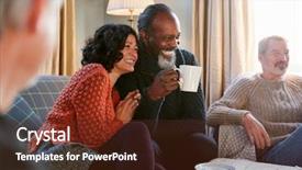  Presentation with middle ages - Colorful theme enhanced with middle aged couple meeting friends backdrop and a tawny brown colored foreground