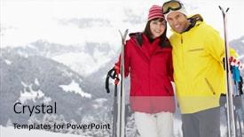  Presentation with holiday - Amazing slides having middle aged couple on ski holiday in mountains backdrop and a light gray colored foreground