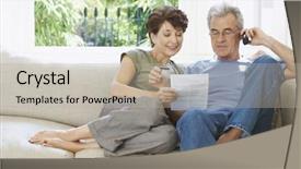  Presentation with aged - PPT layouts featuring middle aged couple paying bill background and a mint green colored foreground