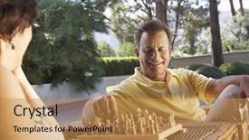  Presentation with aged - Audience pleasing presentation theme consisting of middle aged couple playing chess backdrop and a gold colored foreground