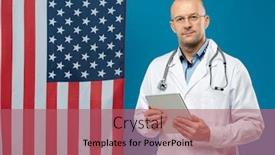  Presentation with stars stripes - Audience pleasing PPT layouts consisting of middle-aged-doctor-in-whitecoat backdrop and a coral colored foreground