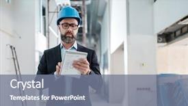  Presentation with engineering engineer or safety officer - Cool new PPT theme with middle-aged engineer in hardhat backdrop and a gray colored foreground