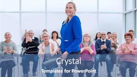  Presentation with executive - Presentation design consisting of middle-aged-executive-woman-looking background and a ocean colored foreground