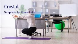  Presentation with exercises - Slide deck having middle-aged female employee doing background and a sky blue colored foreground