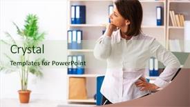  Presentation with exercises - PPT layouts with middle-aged female employee doing background and a soft green colored foreground