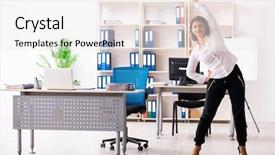  Presentation with exercise kids kid doing fitness - Slide deck featuring middle-aged female employee doing background and a sky blue colored foreground