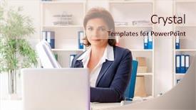  Presentation with trainee nurse sitting by female - Cool new slide set with middle-aged female employee sitting backdrop and a  colored foreground
