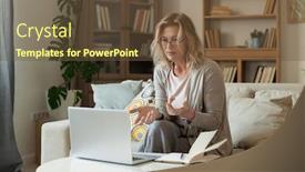  Presentation with aged - Beautiful slide set featuring middle-aged-female-explaining-something backdrop and a tawny brown colored foreground