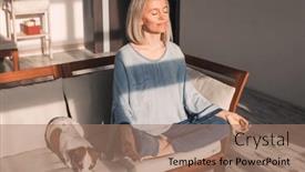  Presentation with healthy habit - PPT theme enhanced with middle-aged-female-sitting background and a coral colored foreground