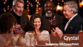  Presentation with middle ages - Theme with middle aged friends celebrating birthday background and a tawny brown colored foreground