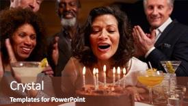  Presentation with middle ages - Colorful PPT layouts enhanced with middle aged friends celebrating birthday backdrop and a tawny brown colored foreground