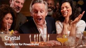  Presentation with middle ages - Slides having middle aged friends celebrating birthday background and a tawny brown colored foreground