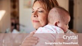  Presentation with eyes - Amazing PPT theme having middle aged grandmother with eyes backdrop and a coral colored foreground