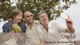  Presentation with aged - Slide deck with middle aged group of friends background and a mint green colored foreground