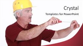  Presentation with screw driver - Presentation enhanced with middle-aged handyman using screw-driver background and a white colored foreground