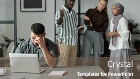  Presentation with workplace bullying - Slides having middle-aged-hispanic-businessman-sitting background and a  colored foreground