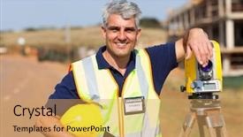  Presentation with surveyor - Beautiful slide set featuring middle aged land surveyor portrait backdrop and a yellow colored foreground