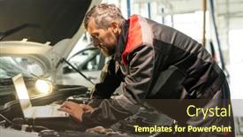  Presentation with car service - Slide deck with middle-aged-male-worker background and a tawny brown colored foreground