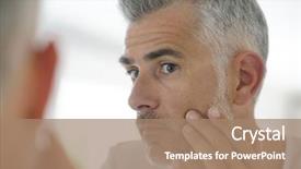  Presentation with cosmetic - Beautiful theme featuring middle-aged man applying cosmetic backdrop and a coral colored foreground