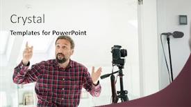  Presentation with interview - PPT theme having middle-aged-man-having-interview background and a white colored foreground