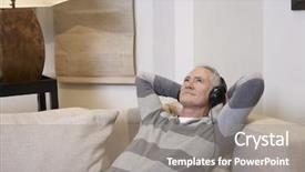  Presentation with music headphones - Cool new theme with middle aged man listening music backdrop and a gray colored foreground