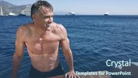  Presentation with aged - Audience pleasing slide set consisting of middle aged man looking away backdrop and a ocean colored foreground