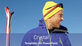  Presentation with holiday - Amazing presentation theme having middle-aged-man-on-ski backdrop and a ocean colored foreground