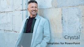  Presentation with ancient egyptian man - Presentation design enhanced with middle-aged-man-posing-over background and a light blue colored foreground