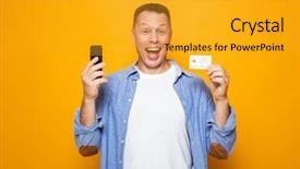  Presentation with man holding phone - PPT theme with middle aged man using mobile background and a gold colored foreground