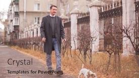  Presentation with city street - Slide deck featuring middle-aged-man-walks background and a coral colored foreground