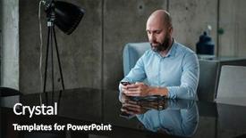  Presentation with brain and cell phone radiation - PPT theme with middle-aged man with cell background and a dark gray colored foreground