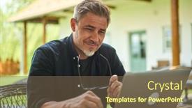  Presentation with home garden - Presentation design with middle-aged-man-working background and a tawny brown colored foreground