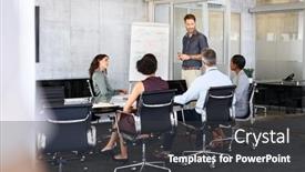  Presentation with staff meeting - Presentation theme consisting of middle-aged-manager-training-staff background and a  colored foreground