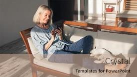  Presentation with mobile home - Slide set enhanced with middle-aged-mature-woman-enjoying background and a coral colored foreground