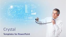  Presentation with test - Presentation theme with middle aged neurologist showing the test result background and a sky blue colored foreground