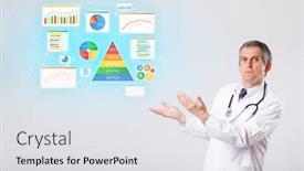  Presentation with aged - Audience pleasing presentation consisting of chart pyramid - middle aged nutritionist with nutrient backdrop and a light gray colored foreground