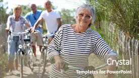  Presentation with people of all ages - Amazing presentation design having middle-aged people on bike backdrop and a gray colored foreground