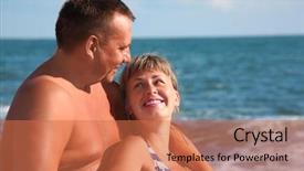  Presentation with pair - PPT layouts consisting of middle-aged portrait of pair against sea background and a coral colored foreground