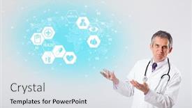  Presentation with medical concept - Audience pleasing presentation theme consisting of middle-aged-professional-doctor backdrop and a light gray colored foreground