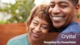  Presentation with black woman - Beautiful slide deck featuring middle aged son embracing head backdrop and a tawny brown colored foreground