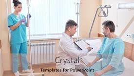  Presentation with lab coat - Slide set enhanced with middle-aged-surgeon-in-lab background and a coral colored foreground