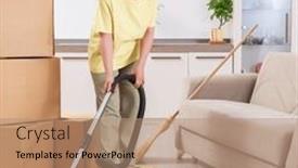  Presentation with apartment - Presentation with middle-aged-woman-cleaning-new background and a  colored foreground