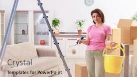  Presentation with home renovation - Presentation having middle-aged woman doing renovation at home background and a soft green colored foreground