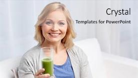  Presentation with green fresh food - PPT layouts enhanced with middle aged woman drinking green background and a light gray colored foreground