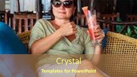  Presentation with smoothie - Amazing slide deck having middle aged woman drinking watermelon smoothie in cafe backdrop and a coral colored foreground