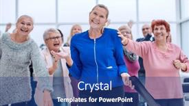  Presentation with company - PPT theme consisting of middle-aged-woman-executive-manager background and a ocean colored foreground