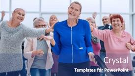  Presentation with company - Presentation enhanced with middle-aged-woman-executive-manager background and a ocean colored foreground