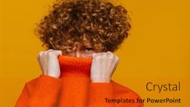  Presentation with yellow orange - Slides with middle-aged-woman-hiding background and a gold colored foreground